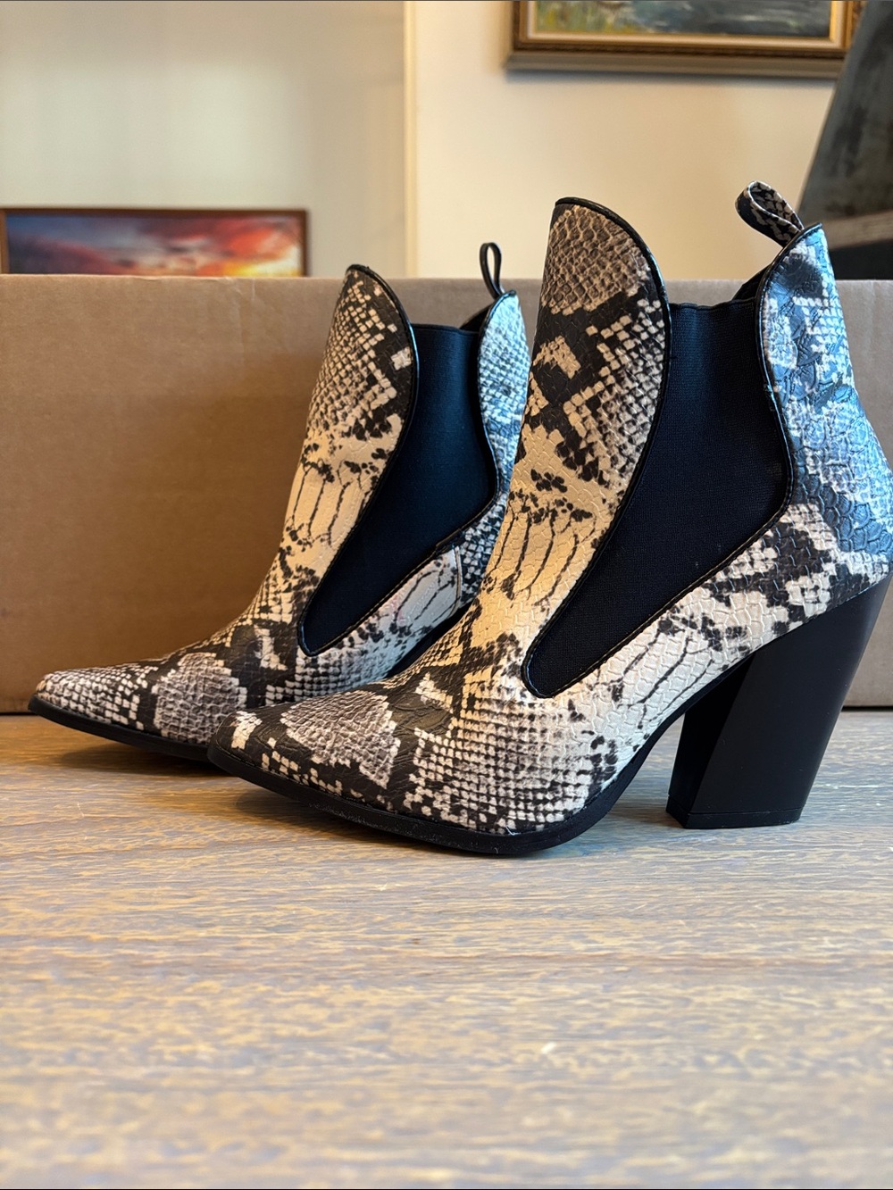 Cape Robbin Snake-Print Chelsea Block Heel Booties